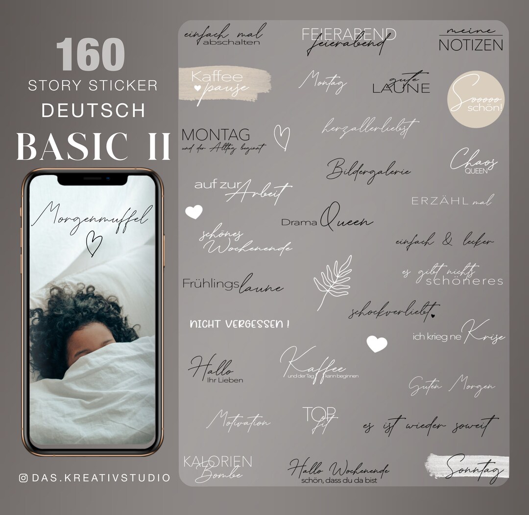 160 Instagram Story Sticker XXL Basic II Alltag deutsch Wochentage Mix ...
