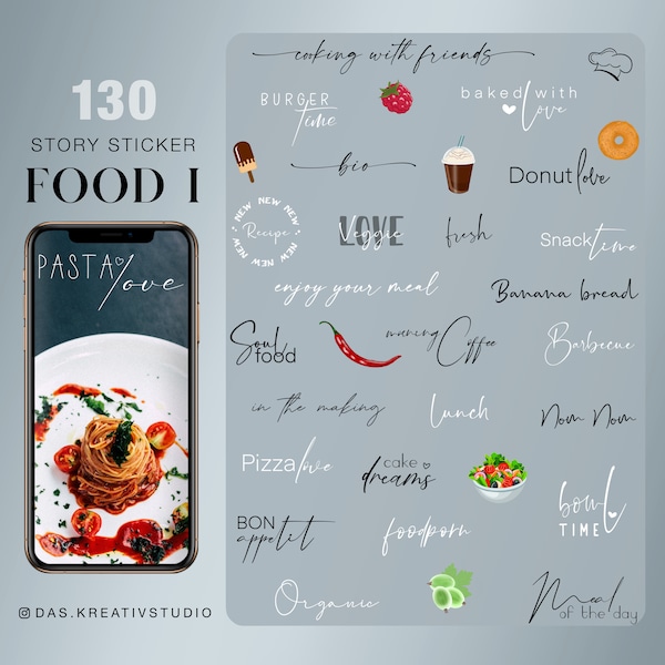 130+ Instagram Story Sticker Food everyday Basic Daily Dinner vegan cooking love foodporn Clipart digital png