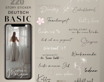 220+ Instagram Story Sticker XXL Basic Alltag deutsch Blumen Wochentage Mix Liebe Familie digital png