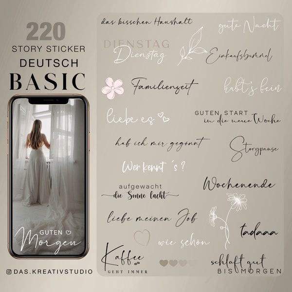 220+ Instagram Story Sticker XXL Basic Alltag deutsch Blumen Wochentage Mix Liebe Familie digital png