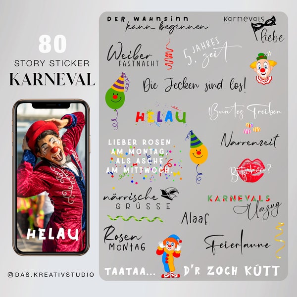 80+ Instagram Story Sticker Karneval Fasching Jecken helau alaaf Storysticker Stickers digital png