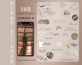 140+ Instagram Story Stickers Everyday II Basic Daily botanical weekdays Mix love ootd Morning digital png