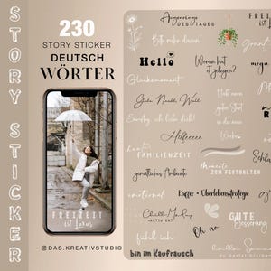 Más de 230 pegatinas XXL para historias de Instagram, palabras básicas, cotidianas, alemanas, flores, mezclas, amor, familia, digitales, png