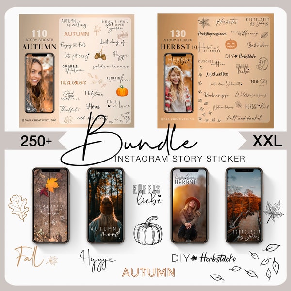 250+ Instagram Story Sticker Autumn Herbst Bundle XXL Leaves Blätter Basic Daily thanksgiving Season pumpkin home Halloween Kürbis png