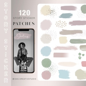120+ Instagram Story Stickers XXL patches Basic backgrounds Daily nude pastel muted love Brushstrokes digital png