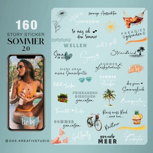 160 Instagram Story Sticker Sommer 2 Urlaub Strand Radfahren Basic deutsch Storysticker Stickers digital png Bild 1