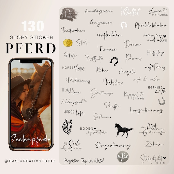 130+ Instagram Story Sticker Pferd Pony liebe Basic reiten Stall Pferdepflege Bodenarbeit Mix digital png