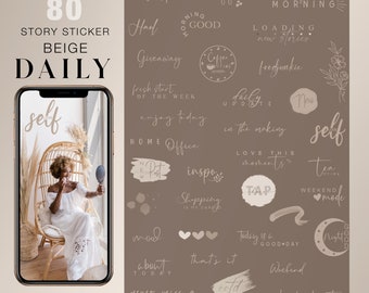 80+ Instagram Story Sticker Daily Beige Everyday Basic botanical weekdays Mix love ootd Morning digital png