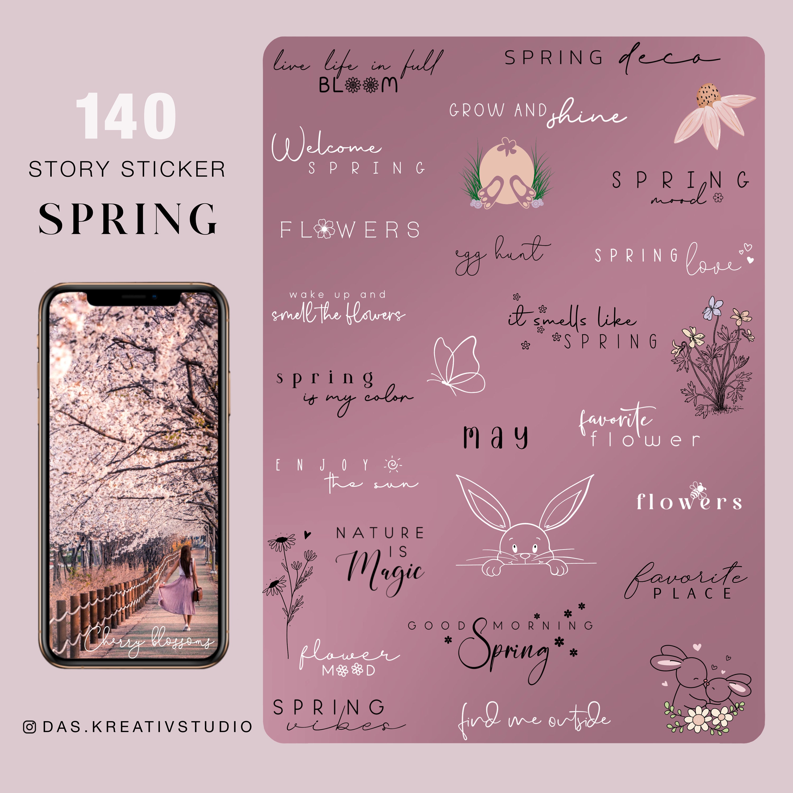 430+ Instagram Story Stickers Spring Easter Bunnies Flowers Garden ...