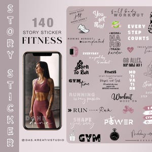 140+ Instagram Story Sticker fitness Sport run Yoga workout Gym cardio quotes digital png