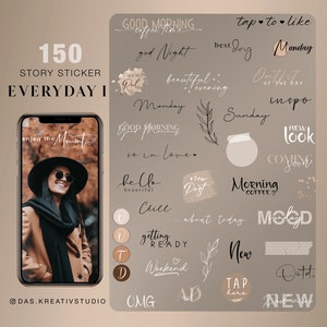 150+ Instagram Story Stickers Everyday I Basic Daily botanical weekdays Mix Everyday love ootd beige good Morning digital png