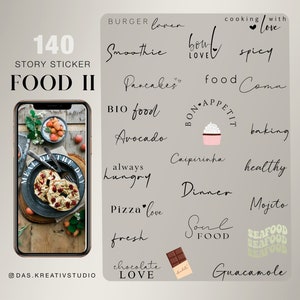 140+ Instagram Story Stickers Food everyday Basic Daily Dinner vegan cooking love foodporn Clipart digital png