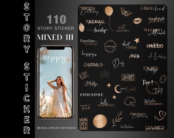 110+ Instagram Story Stickers Mixed 3 Everyday Basic Gold Weekdays Mix Good Morning German Digital png