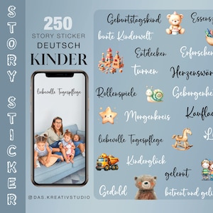 Más de 250 pegatinas para historias de Instagram, guardería infantil, colores, vida cotidiana, jardín de infancia, felicidad infantil, clipart digital en alemán, png