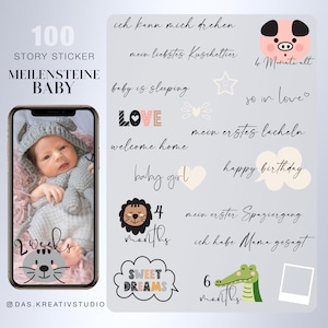 Más de 100 pegatinas de la historia de Instagram Hitos del bebé Familia Niños Niño Niña Amor alemán clipart digital png