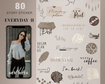 80+ Instagram Story Sticker Everyday II Basic Daily botanical weekdays Mix love ootd Morning digital png