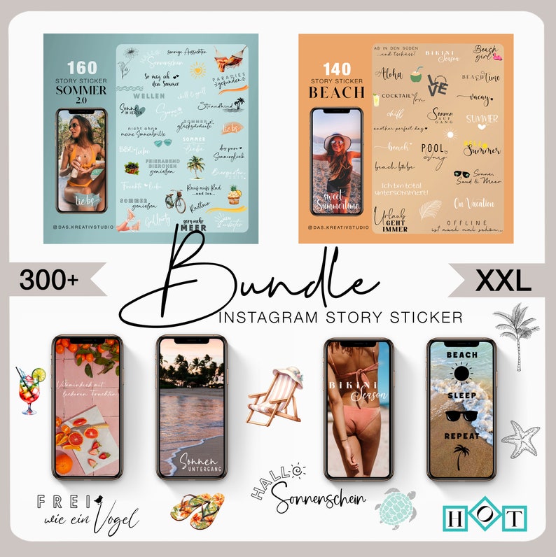 160 Instagram Story Sticker Sommer 2 Urlaub Strand Radfahren Basic deutsch Storysticker Stickers digital png Bild 7