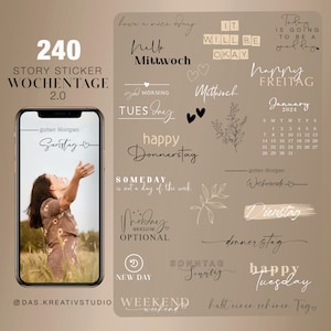240 Instagram Story Sticker Wochentage Kalender 2024 2025 Wochenende Basic Storysticker Stickers digital png Bild 1