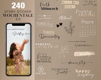 240+ Instagram Story Sticker Wochentage Kalender 2024 2025 Wochenende Basic Storysticker Stickers digital png