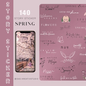 140+ Instagram Story Sticker spring Easter bunny flowers bloom garden Basic botanical Mix love brushstrokes digital png