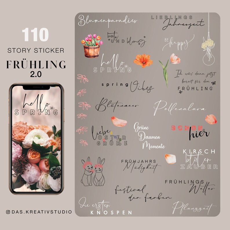 430+ Instagram Story Stickers Spring Easter Bunnies Flowers Garden ...