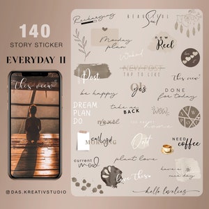 140+ Instagram Story Stickers Everyday II Basic Daily botanical weekdays Mix love ootd Morning digital png