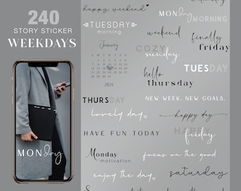240+ Instagram Story Sticker Weekdays calendar 2024 2025 Basic everyday week great day motivation Mix storysticker stickers days digital png