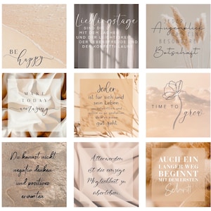 May include: Nine inspirational quotes in a collage of beige and brown tones. The quotes are about happiness, growth, and living a meaningful life. The text is in black and white.