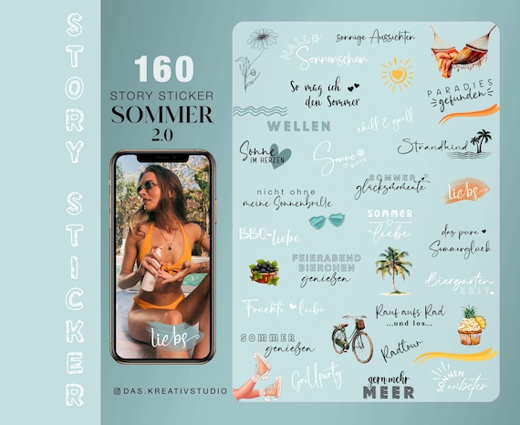 160+ Instagram Story Sticker Sommer 2 Urlaub Strand Radfahren Basic deutsch Storysticker Stickers digital png