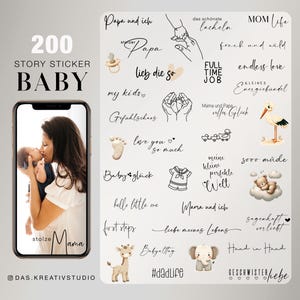 Más de 200 pegatinas de historias de Instagram Bebé Mamá Papá Familia Niños Todos los días Bebé Felicidad Imágenes prediseñadas alemanas Elementos digitales png