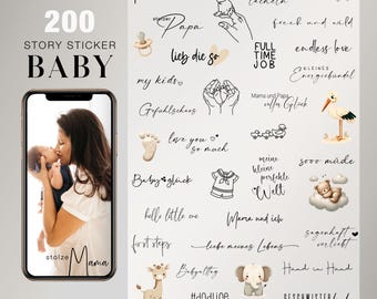 200+ Instagram Story Stickers Baby Mom Dad Family Kids Everyday Baby Happiness German clipart digital Elements png