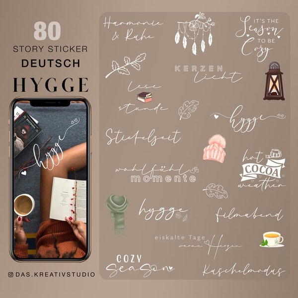 80+ Instagram Story Sticker Hygge cozy tea time candles relax love Basic Storysticker Stickers digital png