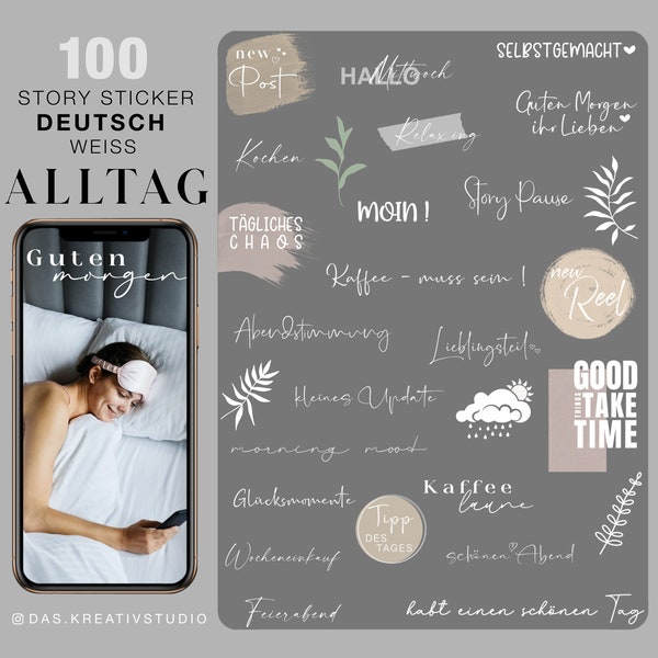 100+ Instagram Story Sticker Alltag weiß Basic Wochentage guten Morgen Haushalt jeden Tag Clipart digital png