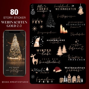 80+ Instagram Story Sticker Christmas 2.0 Gold Silver Winter Home Basic Love Family Snow German Clipart Digital PNG