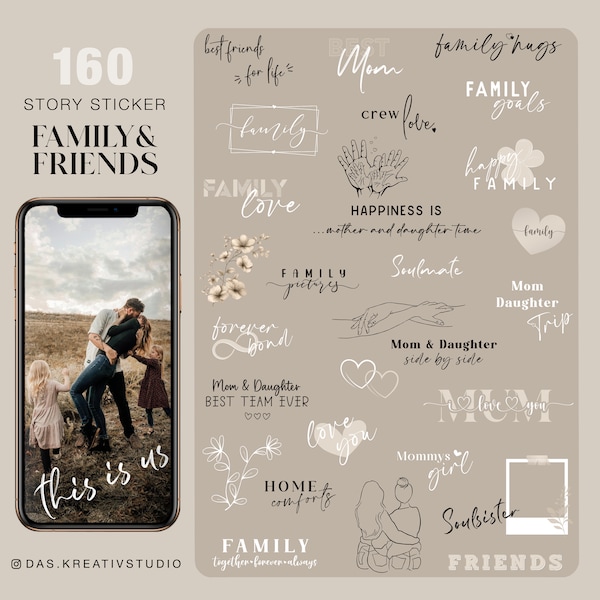 160+ Instagram Story Sticker Family & Friends Love Mom daughter son sister kids girl bff home memories Storysticker Stickers digital png