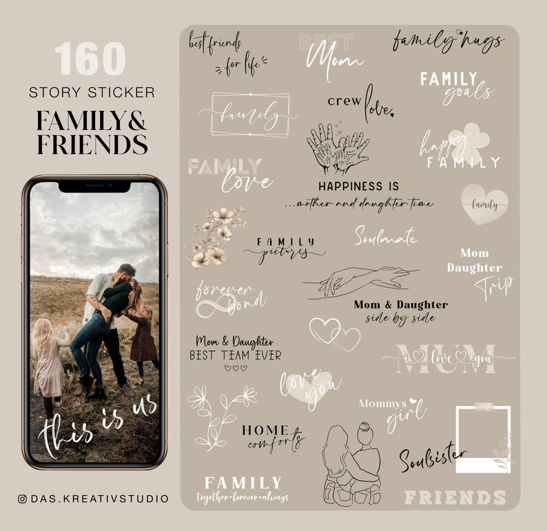 160 Instagram Story Sticker Family & Friends Love Mom daughter son sister kids girl bff home memories Storysticker Stickers digital png Bild 1