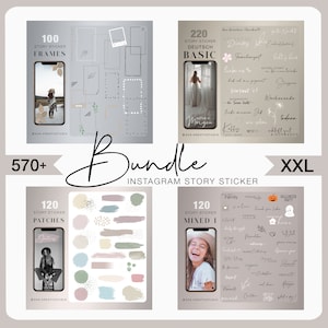 570+ Instagram Story Sticker Bundle 1 xxl Basic Mixed Frames Patches love Brushstrokes digital png