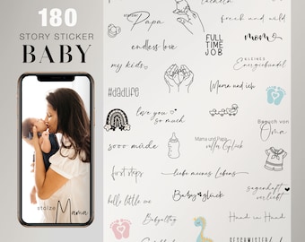 180+ Instagram Story Stickers Bébé Maman Papa Famille Enfants Tous les jours Bébé Bonheur Allemand clipart éléments numériques png