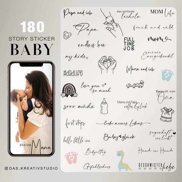 180+ Instagram Story Sticker Baby Mama Papa Familie Kinder Alltag Babyglück deutsch clipart digital Elements png