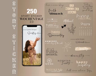 250+ Instagram Story Stickers, Weekday Calendar 2026 2027, Weekend Basic Story Stickers, Digital PNG Stickers