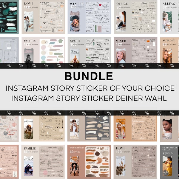 Instagram Story Sticker XXL Bundle of Choice Auswahl Mix fitness Food Mixed basic love brushstrokes png digital clipart