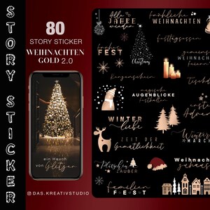 80+ adesivi per storie di Instagram Natale 2.0 Oro Argento Inverno Casa Base Amore Famiglia Neve Tedesco Clipart PNG digitale
