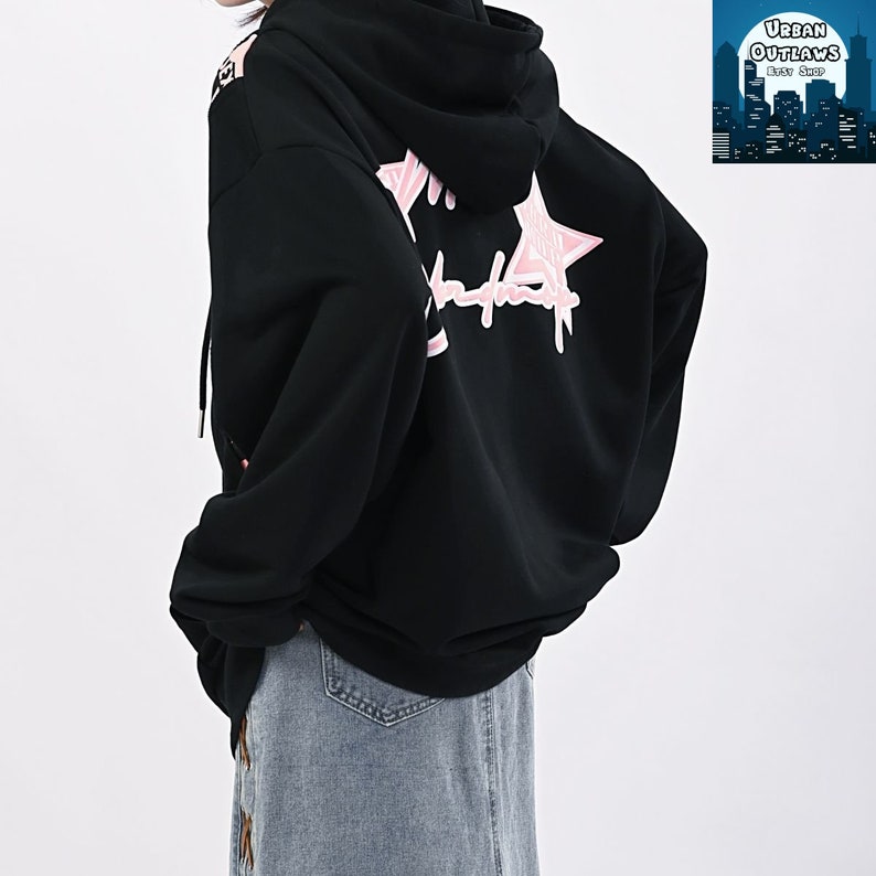 Y2K Print Star Zip up Hoodie Patchwork Design Harajuku - Etsy