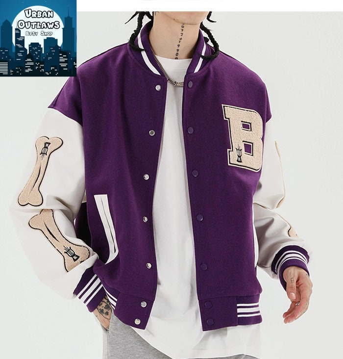 College Varsity Jacket Streetwear Bomber Jacket Bones - Etsy 日本