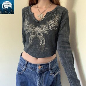 Y2K Womens Shirt Harajuku V Neck Print Top Boho Hippie - Etsy