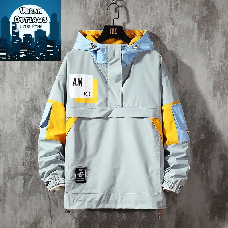 Urbanistic Hooded Jacket Techwear Japanese Style Pullover Half Zip Tech Punk Windbreaker Streetwear Winter Wear Jacket
