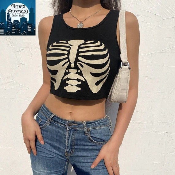 💀 White Skeleton Cropped Top Y2K