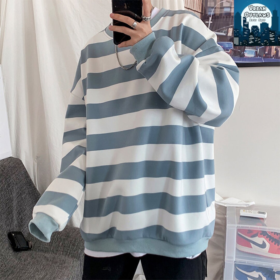 Retro Striped Harajuku Pullover Casual Oversized Long Sleeve - Etsy