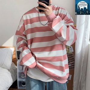 Harajuku Stripe Hooded Slim Contrast Color Long Sleeve Knit Top main image 1