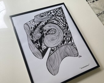 Framed Digital Print Media 11x14in Original Design Abstract Pattern Lines Linework Artwork Art
